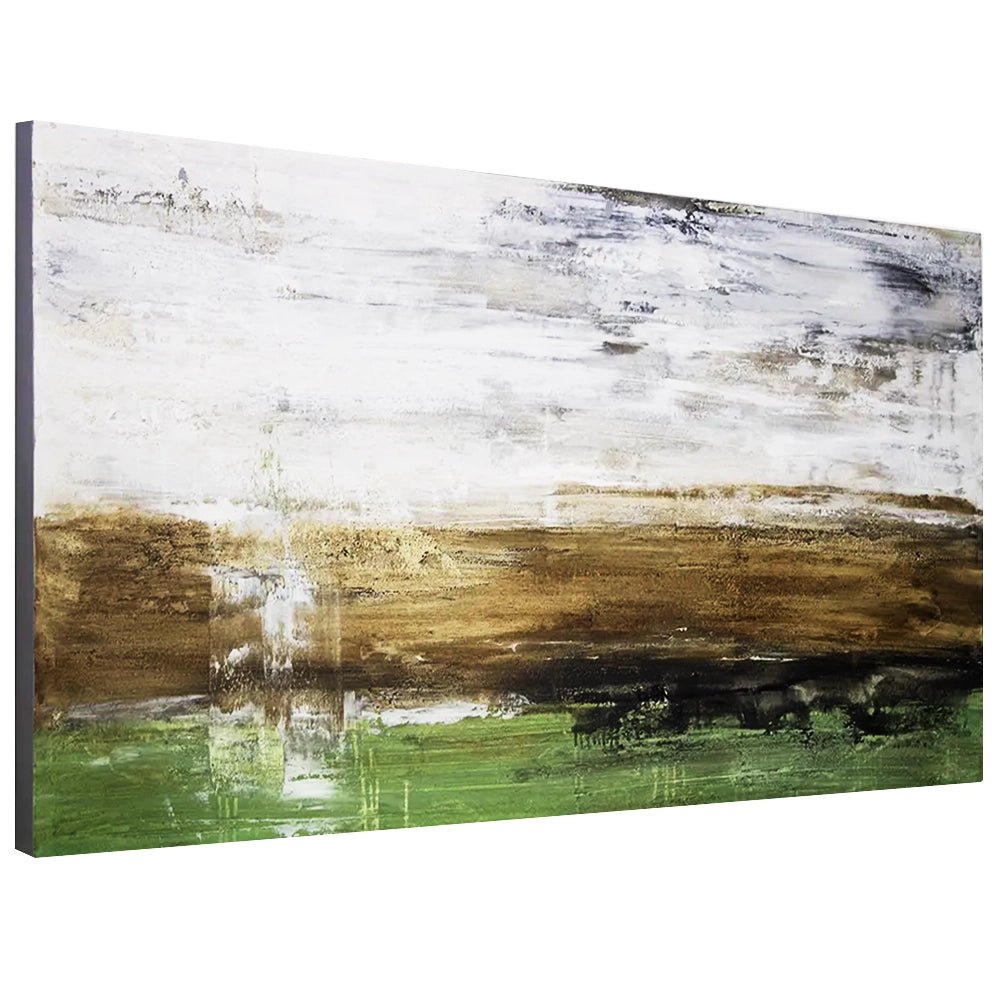 Cuadro pintado a mano moderno con contraste en tonos tierra y verde - DekoArte