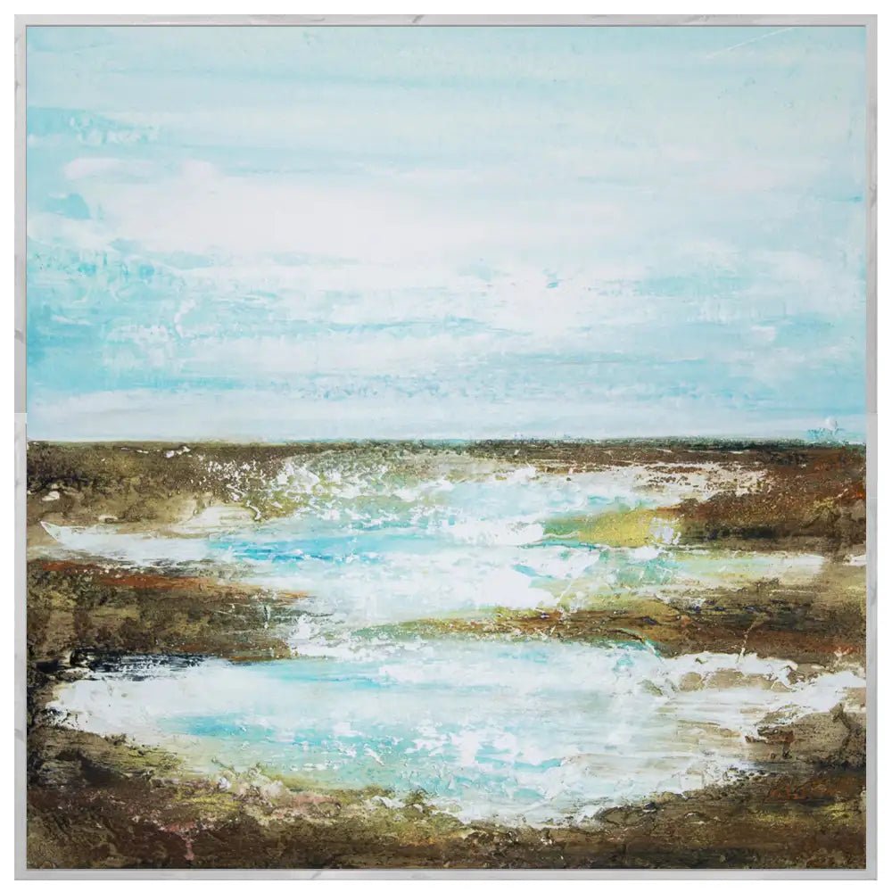 Cuadro pintado a mano moderno en tonos turquesa y dorado - DekoArte