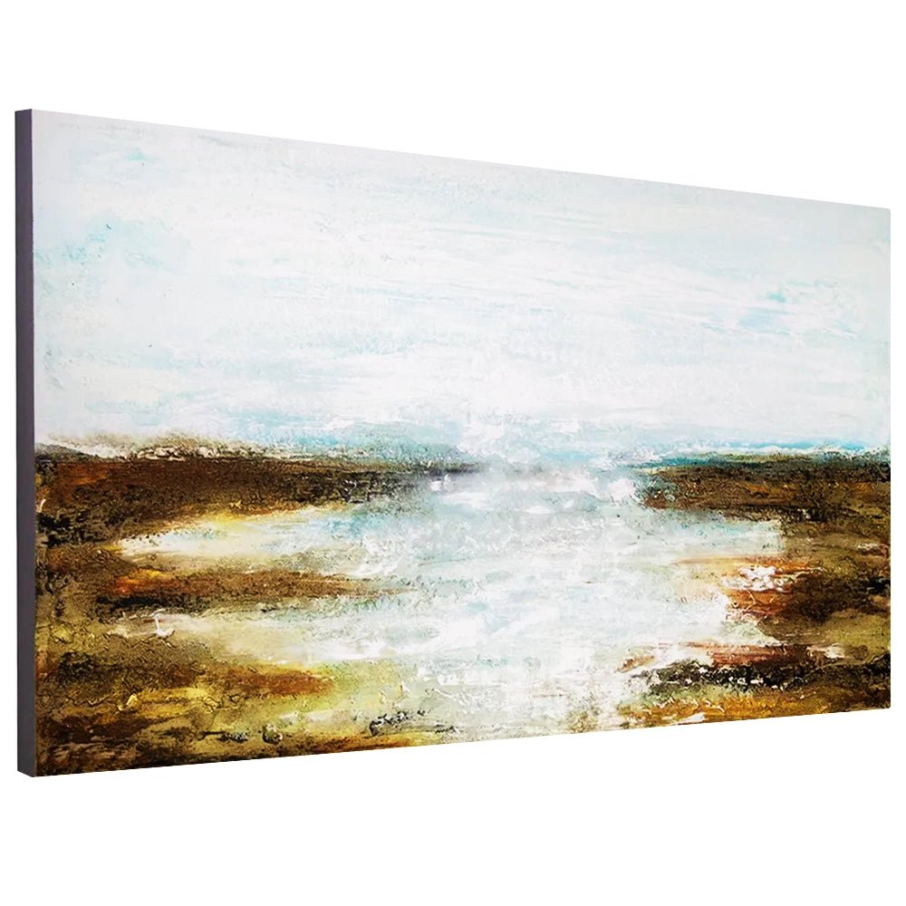 Cuadro pintado a mano moderno en tonos turquesa y dorado - DekoArte