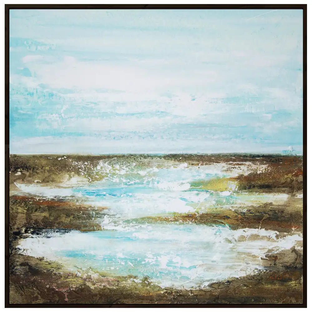 Cuadro pintado a mano moderno en tonos turquesa y dorado - DekoArte