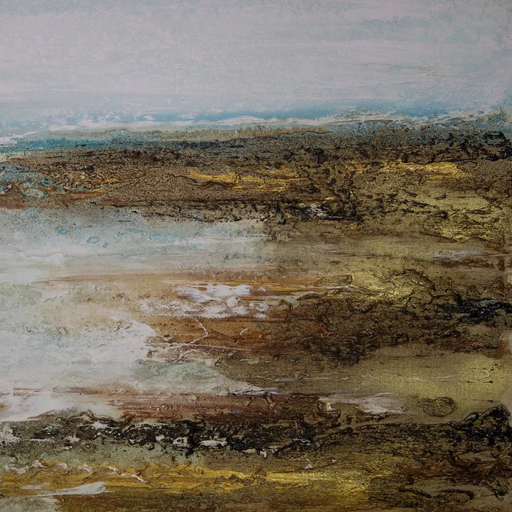 Cuadro pintado a mano moderno en tonos turquesa y dorado - DekoArte