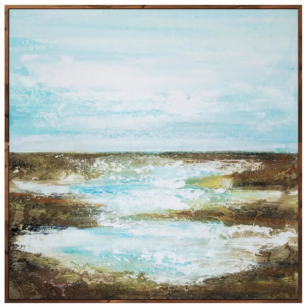 Cuadro pintado a mano moderno en tonos turquesa y dorado - DekoArte