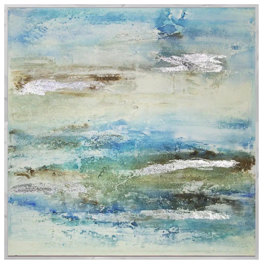 Cuadro pintado a mano original en tonos azul y plata - DekoArte