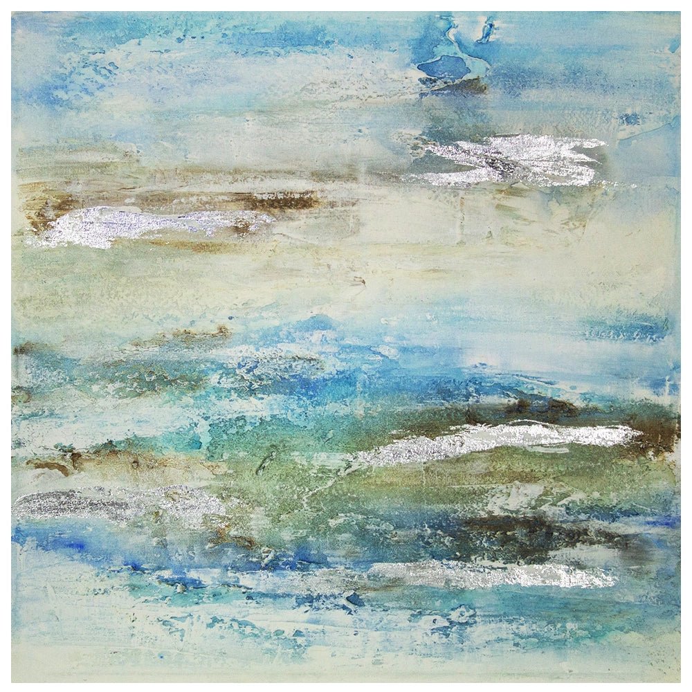 Cuadro pintado a mano original en tonos azul y plata - DekoArte