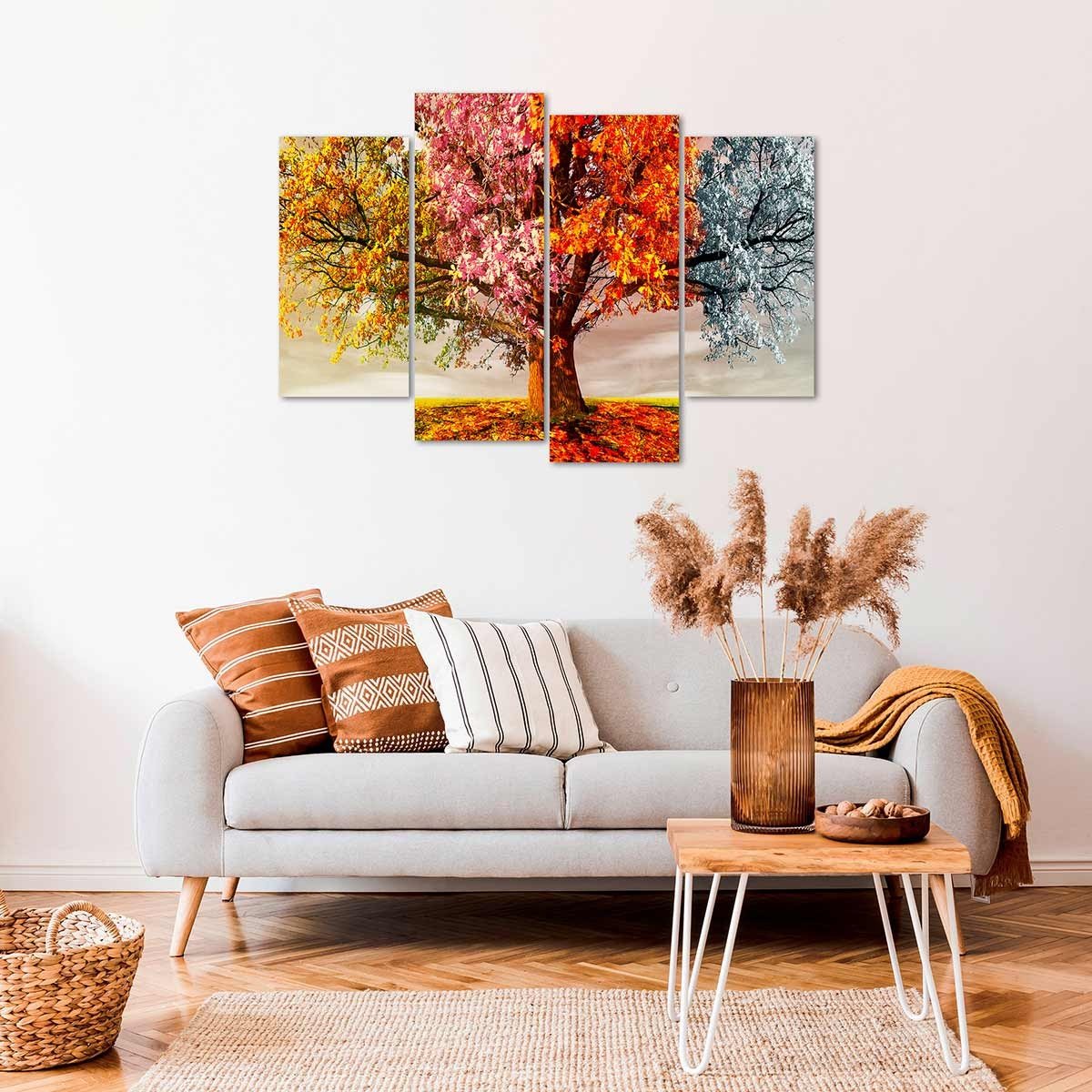 Cuadro Tríptico Árbol Cuatro Estaciones - Estilo Elegante - DekoArte