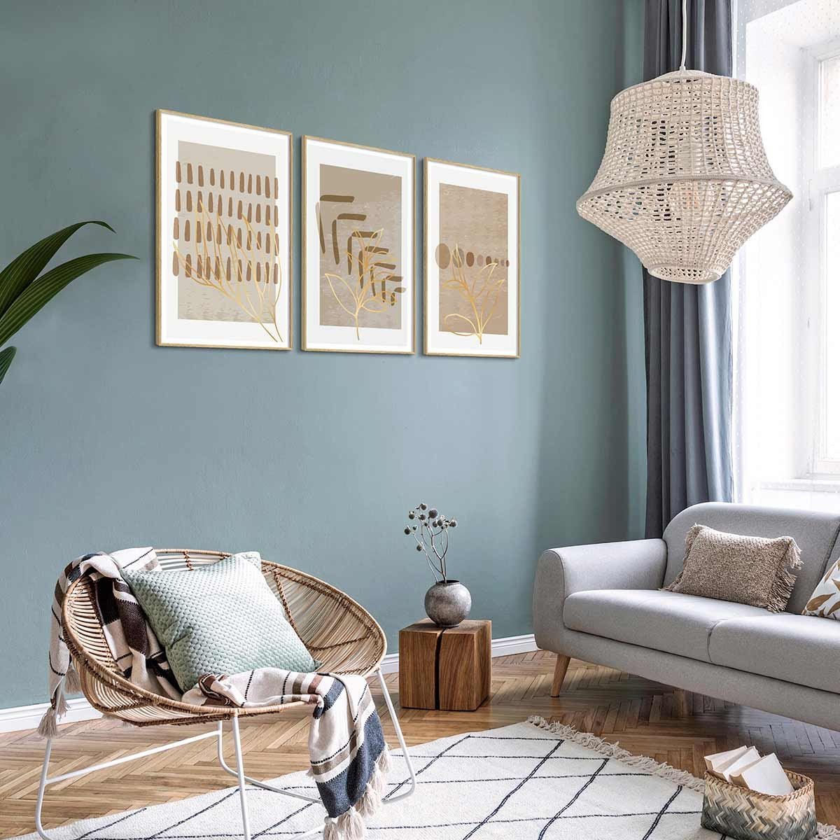 Cuadro tríptico con Marco color Madera - DekoArte