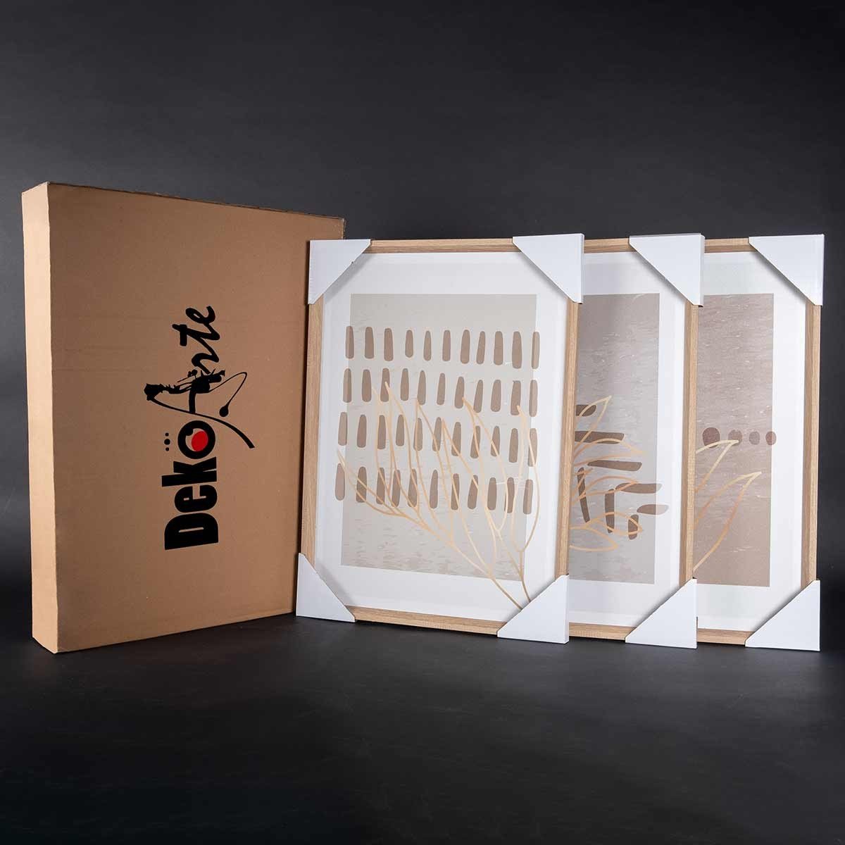 Cuadro tríptico con Marco color Madera - DekoArte