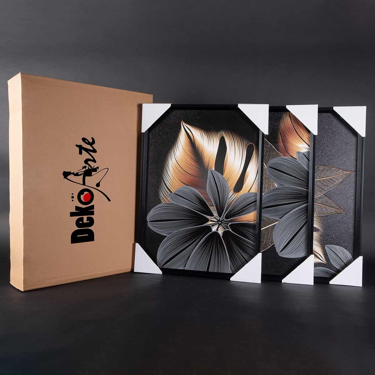 Cuadro Tríptico con Marco Negro Estilo Flores - DekoArte