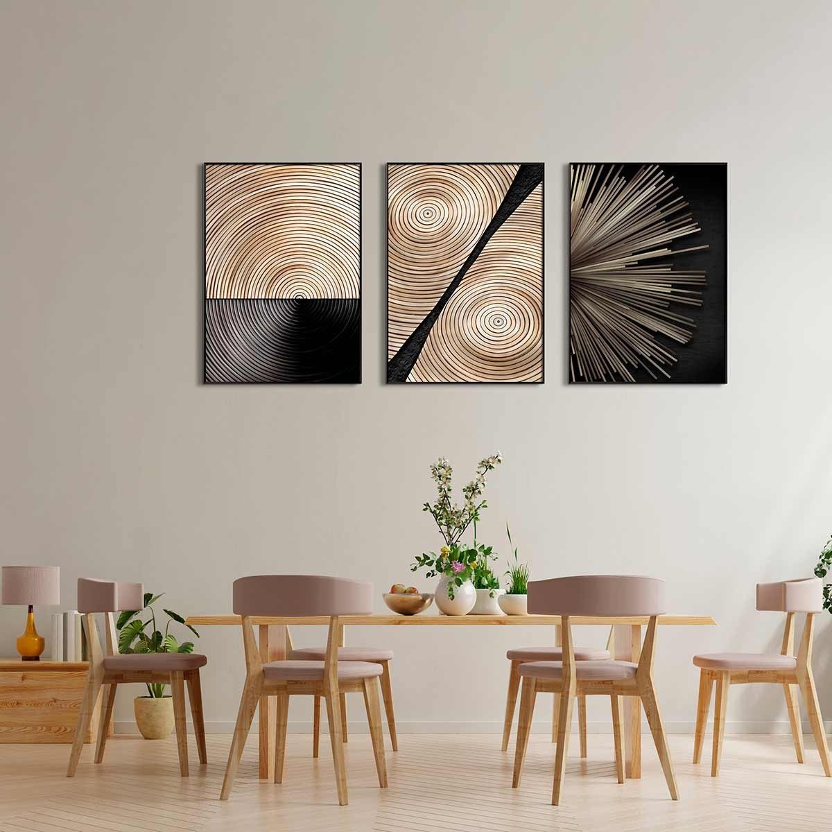 Cuadro Triptico con Marco Negro Estilo Maderas - DekoArte