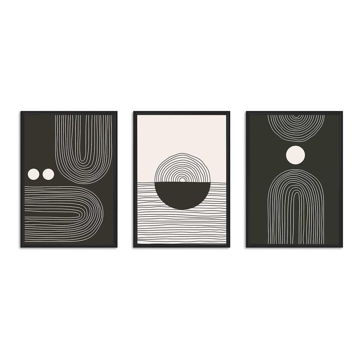 Cuadro Tríptico con Marco Negro Estilo Nórdico - DekoArte