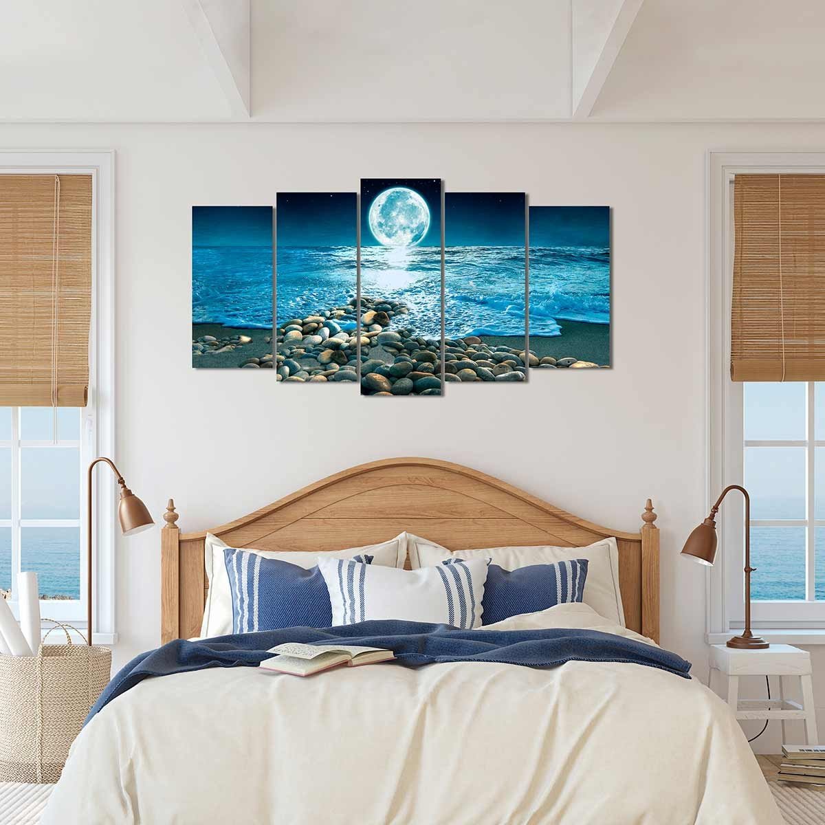 Cuadro Tríptico Paisaje Nocturno Marítimo - Decoración Elegante - DekoArte