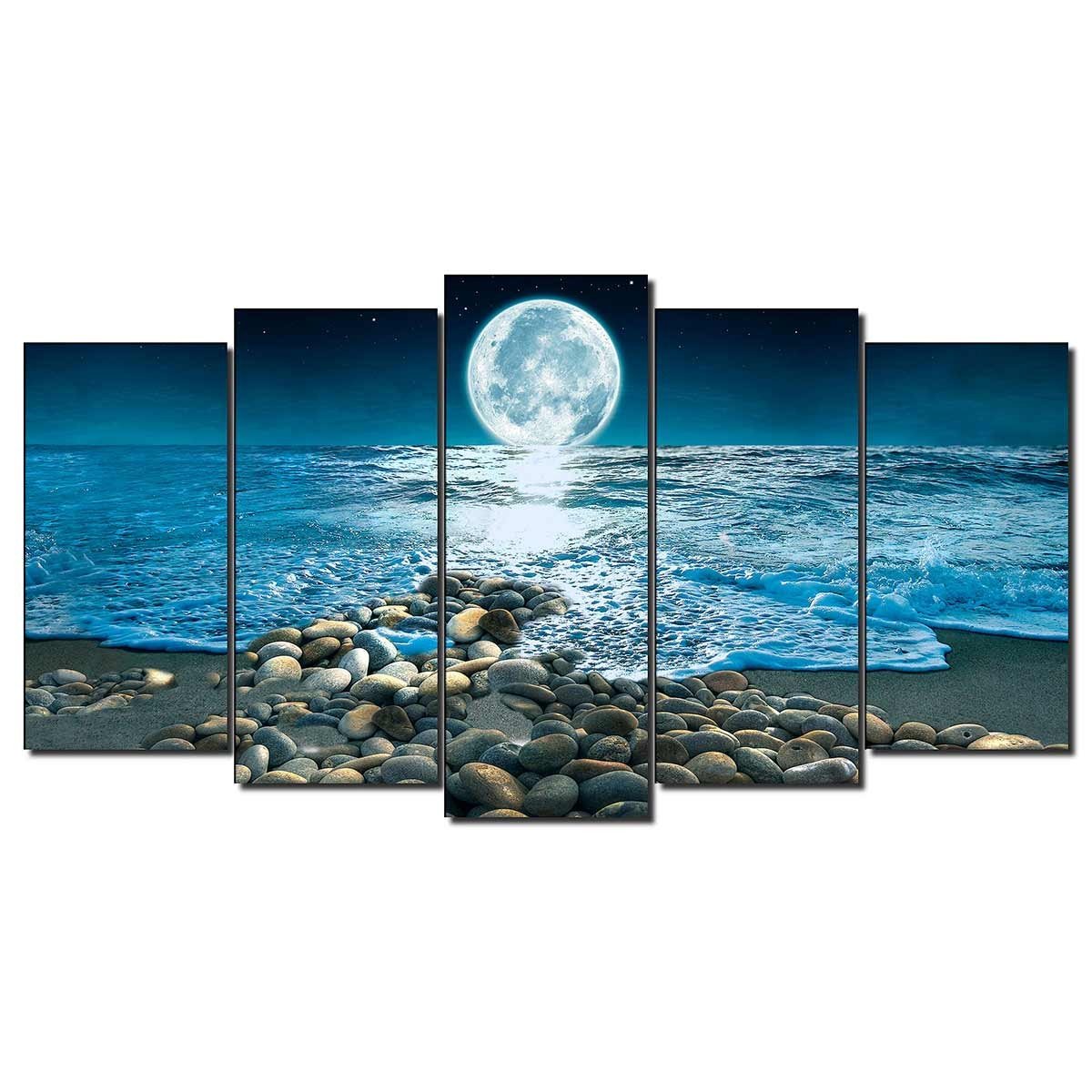 Cuadro Tríptico Paisaje Nocturno Marítimo - Decoración Elegante - DekoArte