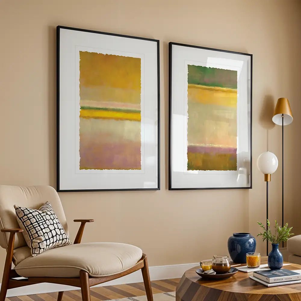 Cuadros con marco y paspartú abstractos | Amarillo y verde - DekoArte