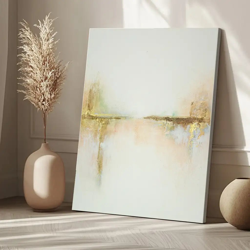 Cuadros con relieve con detalles dorados y fondo neutro - DekoArte