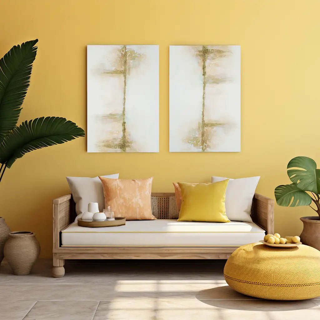 Cuadros con relieve con detalles dorados y fondo neutro - DekoArte