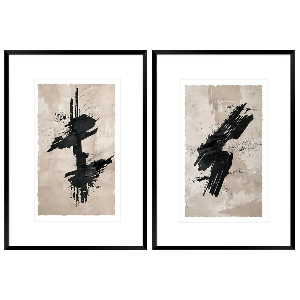 Cuadros japandi con paspartú | Negro y beige - DekoArte