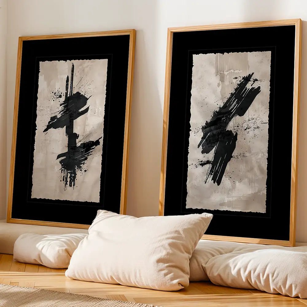 Cuadros japandi con paspartú | Negro y beige - DekoArte