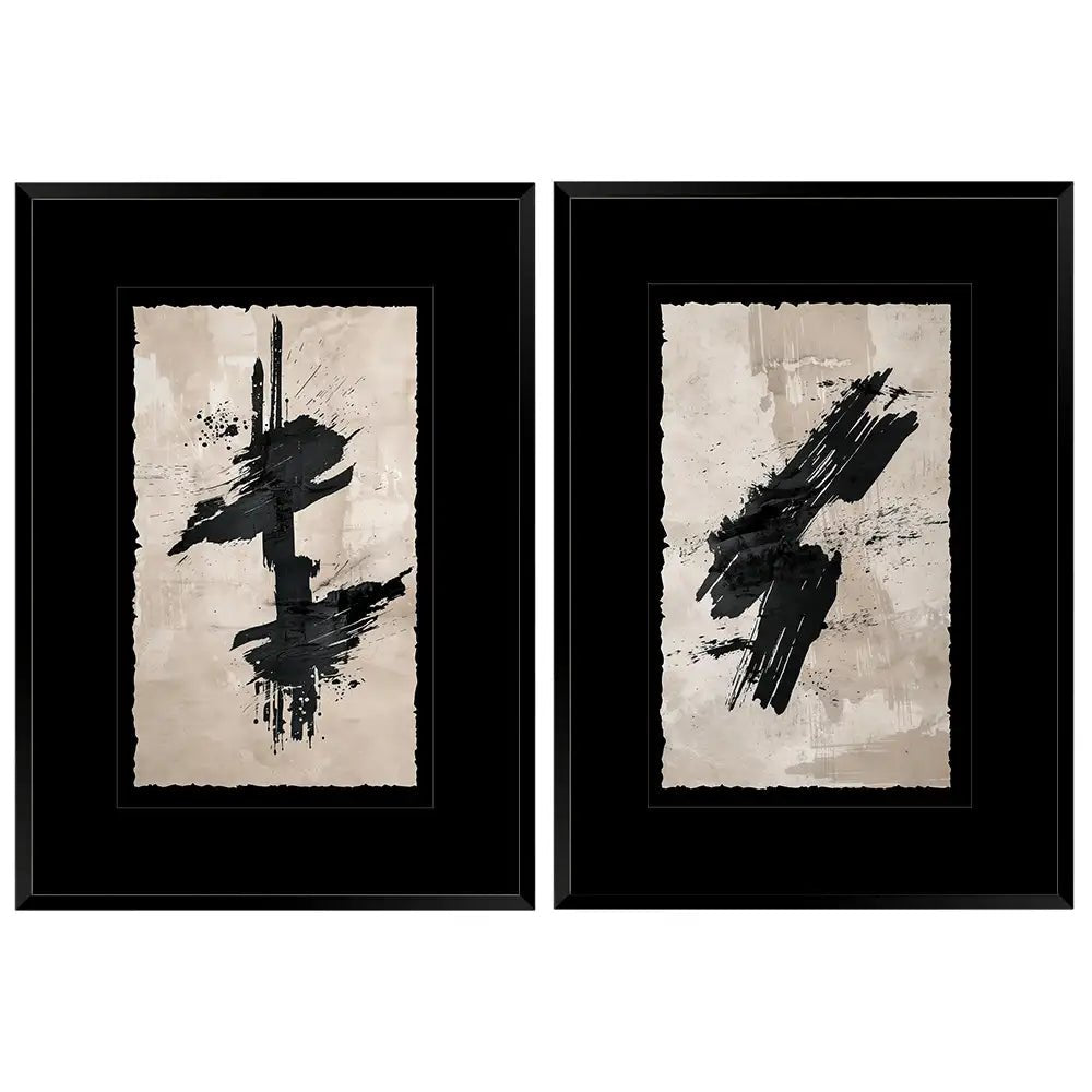 Cuadros japandi con paspartú | Negro y beige - DekoArte