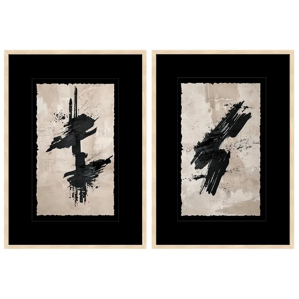 Cuadros japandi con paspartú | Negro y beige - DekoArte