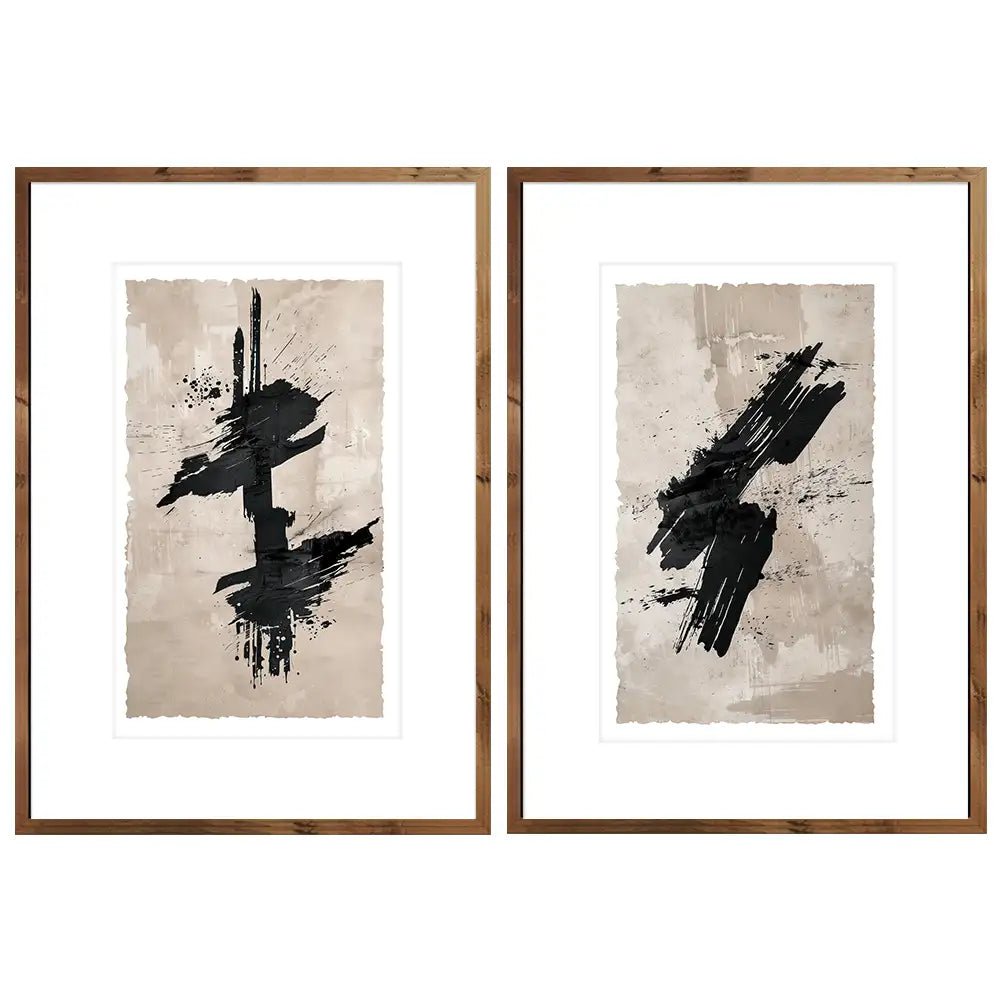 Cuadros japandi con paspartú | Negro y beige - DekoArte