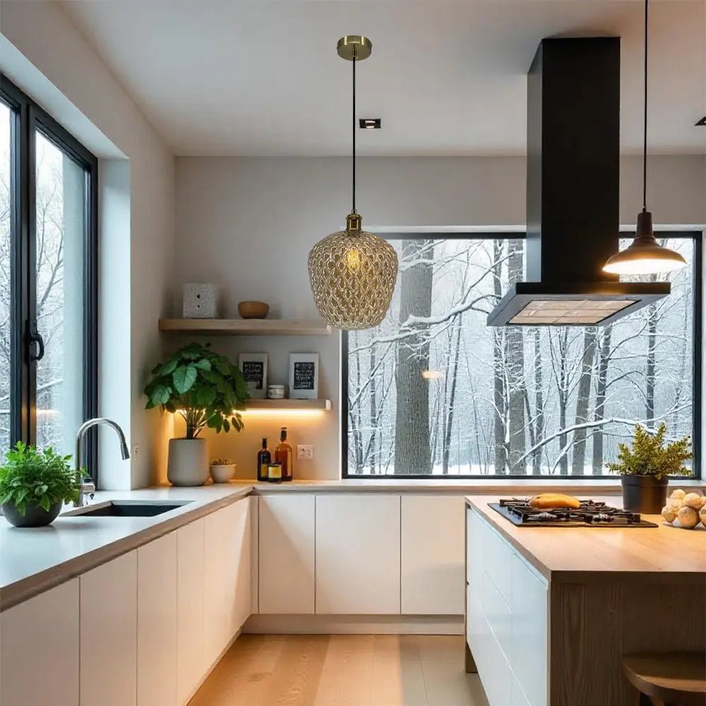 Lámpara colgante de cristal | Cristal Ámbar y metal cuero - DekoArte