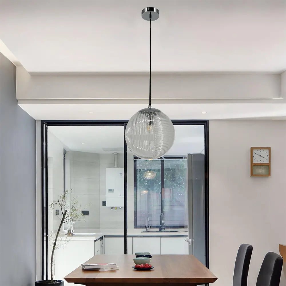 Lámpara colgante de cristal | Esfera transparente y cromo  - DekoArte