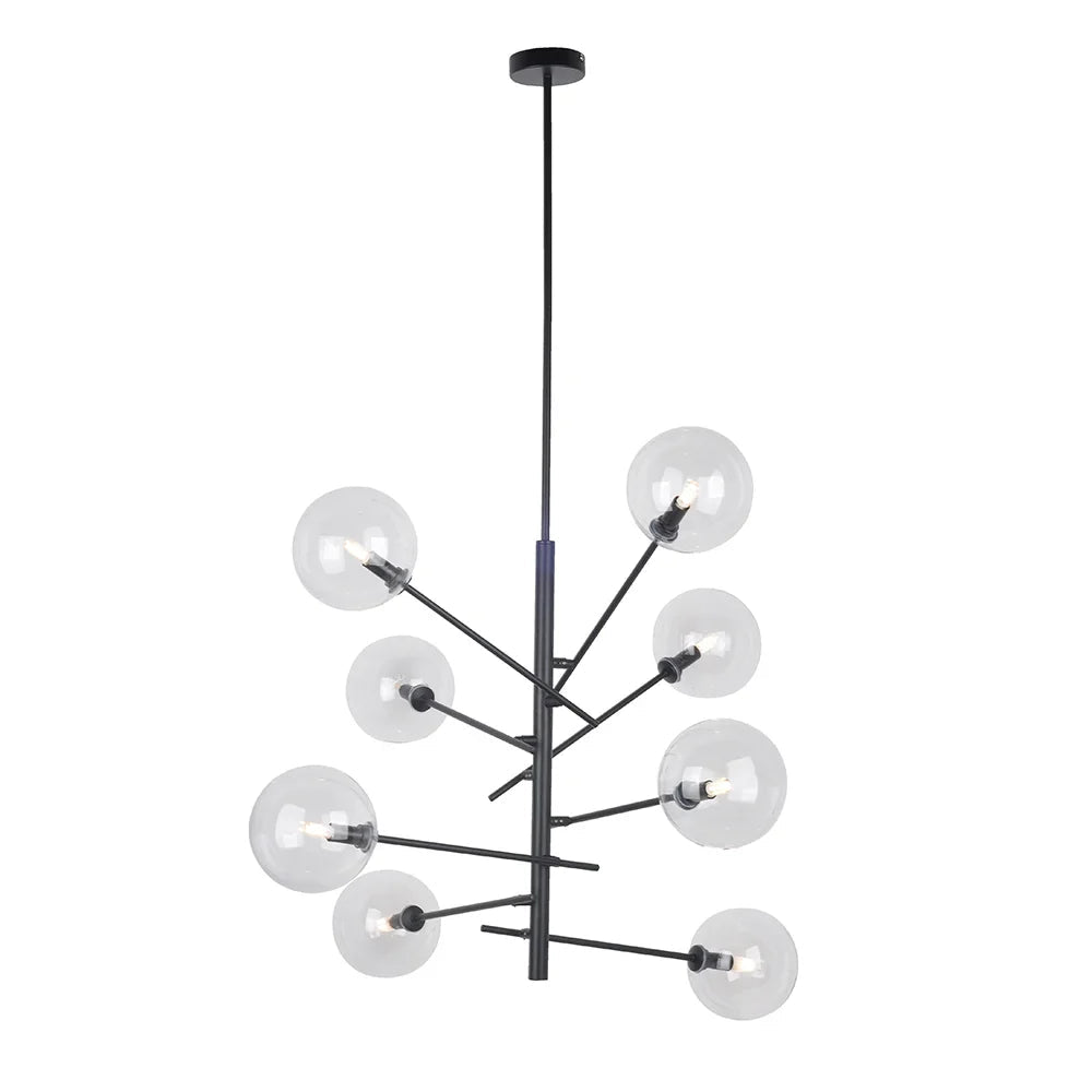 Lámpara colgante negra de 8 luces | Tulipa cristal transparente - DekoArte