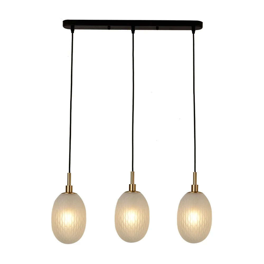 Lámpara de 3 luces con cristal opal y metal negro - oro  - DekoArte