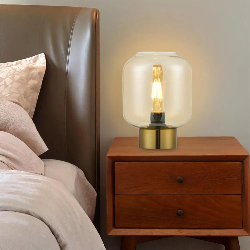 Lámpara de mesa de cristal y latón cepillado - DekoArte