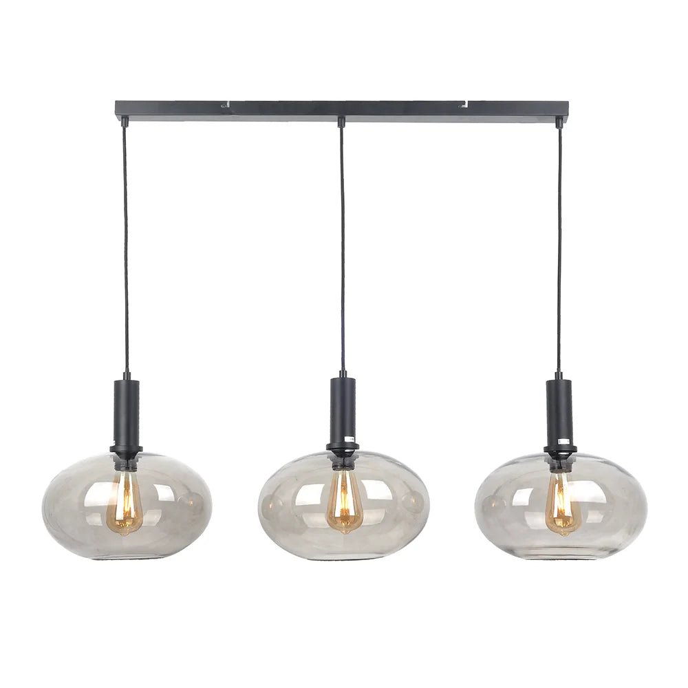 Lámpara de techo colgante 3 luces | Negro y cristal fumé - DekoArte