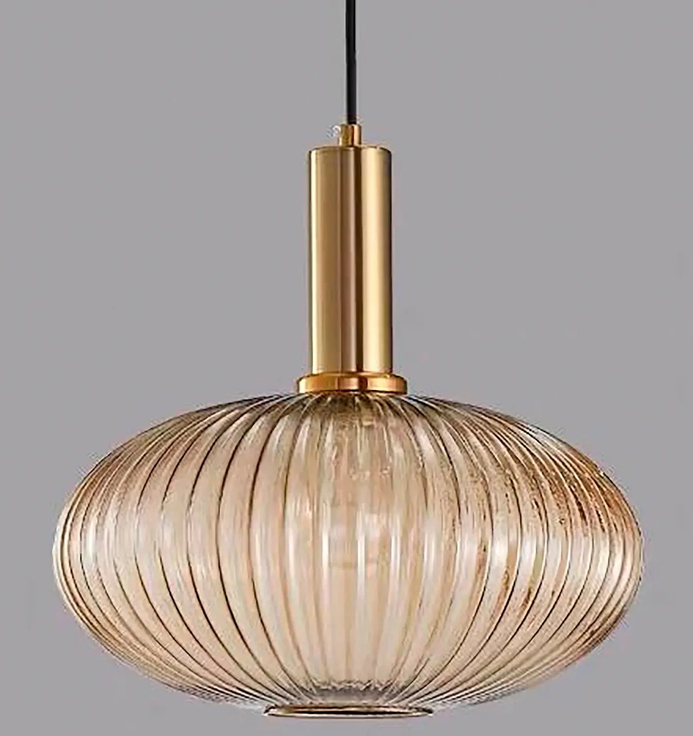 Lámpara de techo colgante de cristal ámbar y latón cepillado - DekoArte