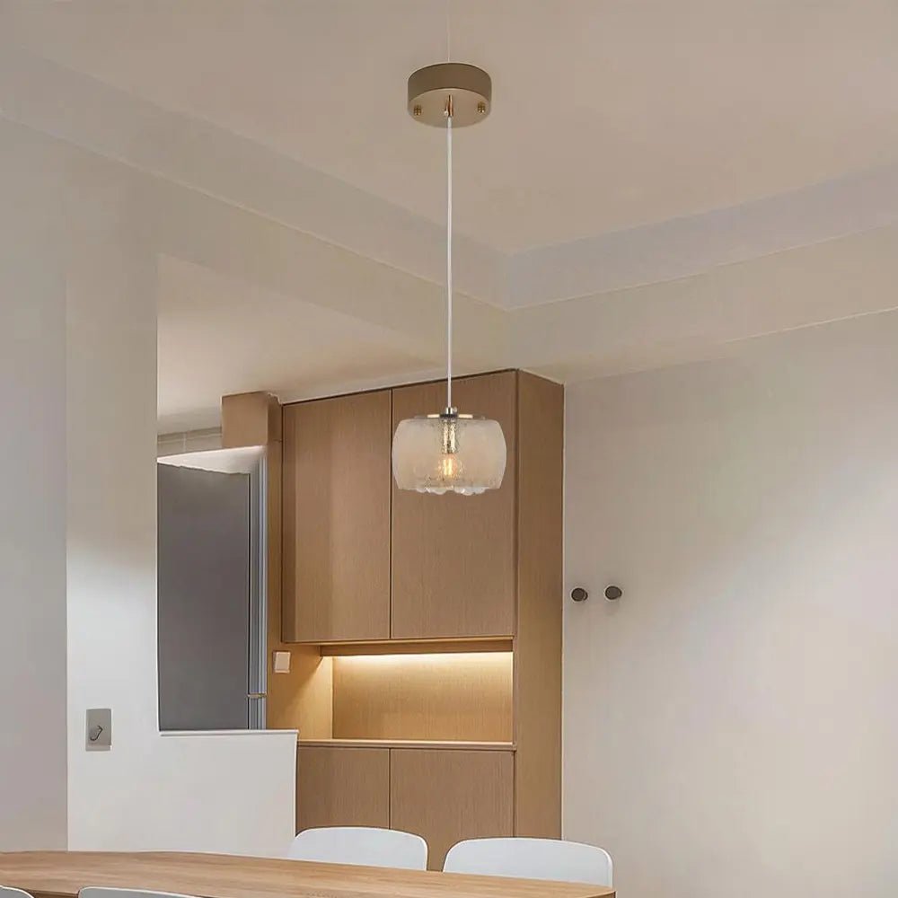 Lámpara de techo colgante dorada con tulipa de cristal ámbar - DekoArte