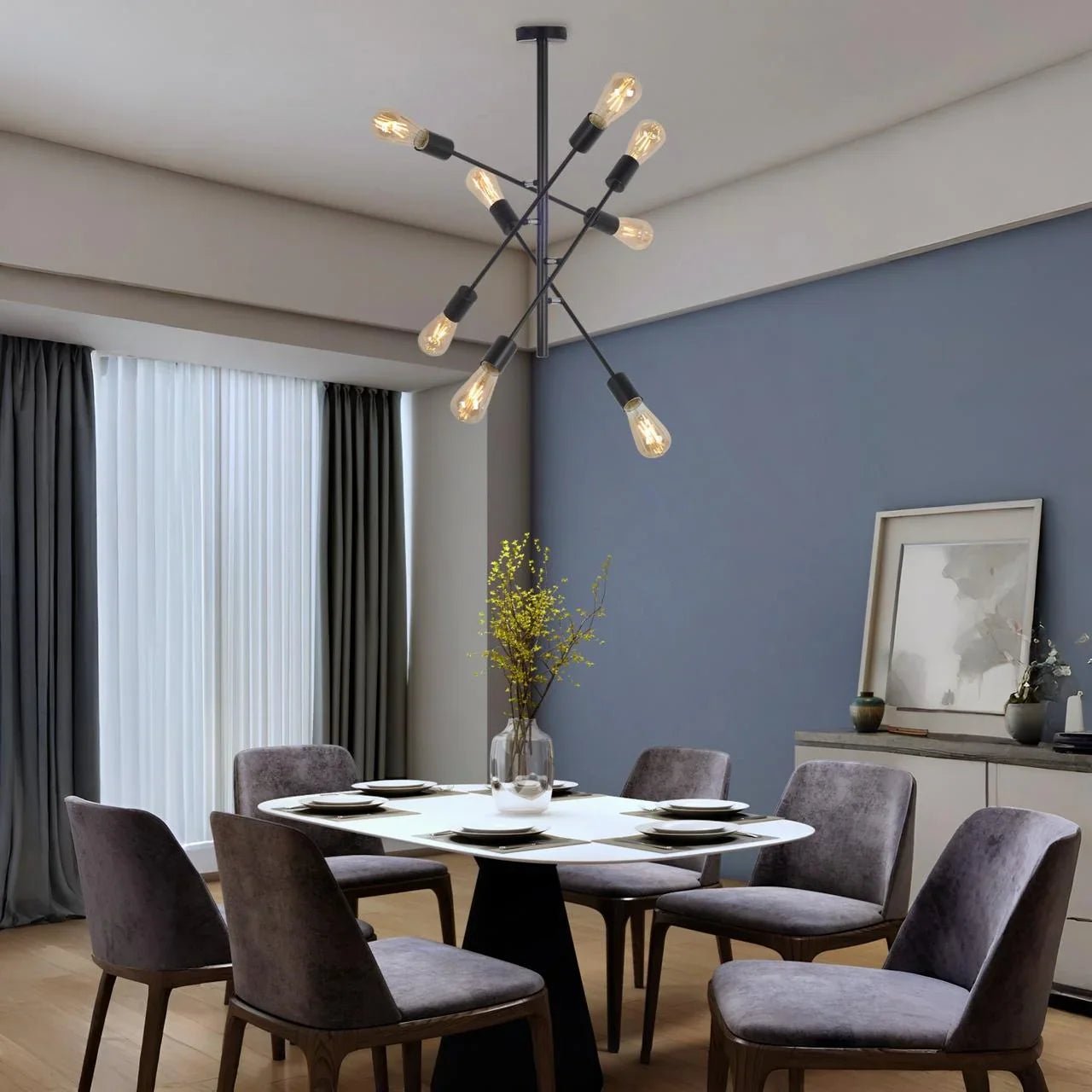 Lámpara de techo moderna de hierro negro 8 bombillas  - DekoArte