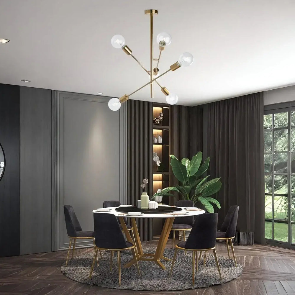 Lámpara de techo modernas de 6 portalámparas | Color dorado