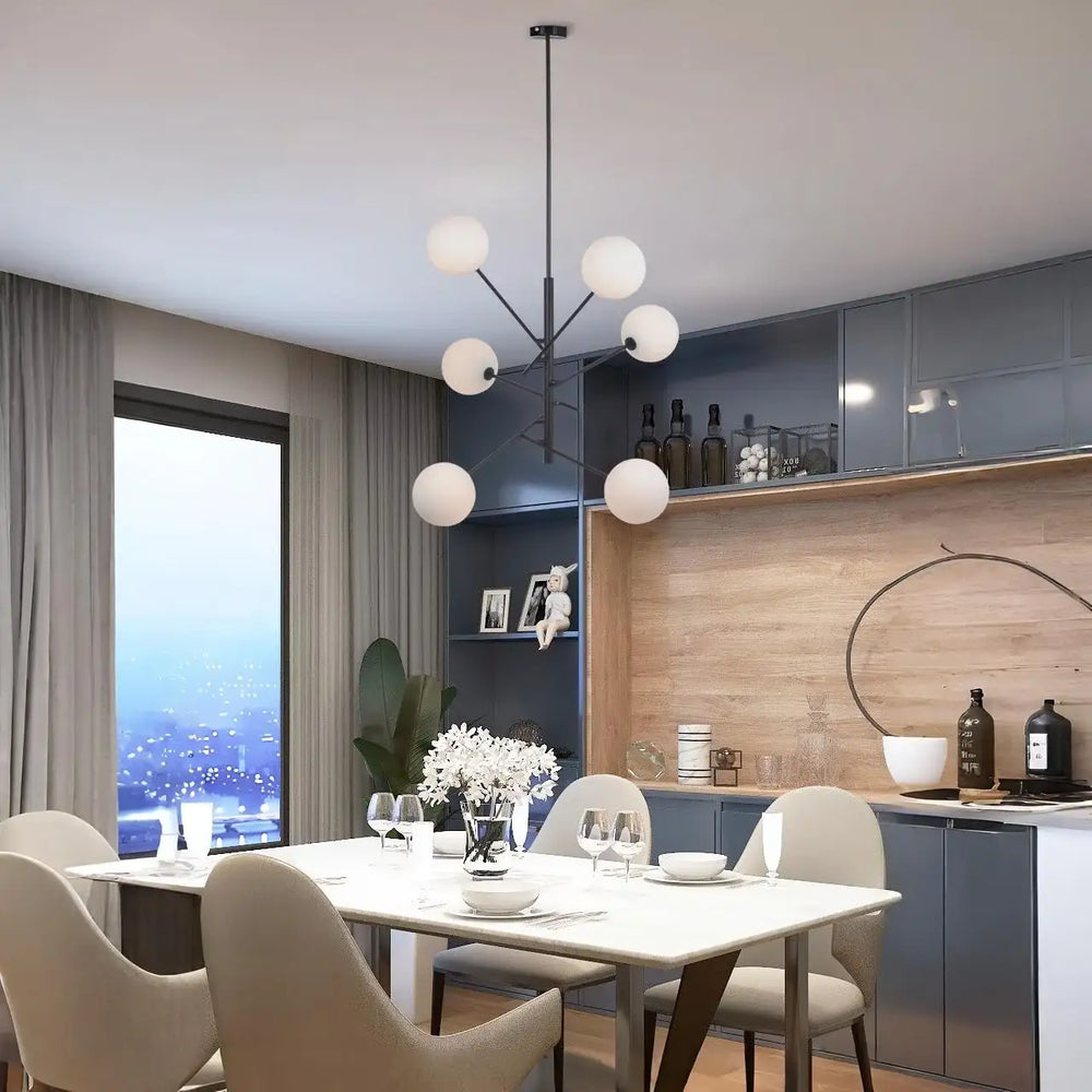 Lámpara colgante negra de 6 luces | Tulipa cristal Opal