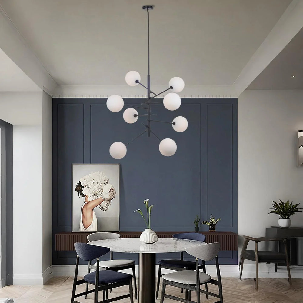 Lámpara colgante negra de 8 luces | Tulipa cristal opal