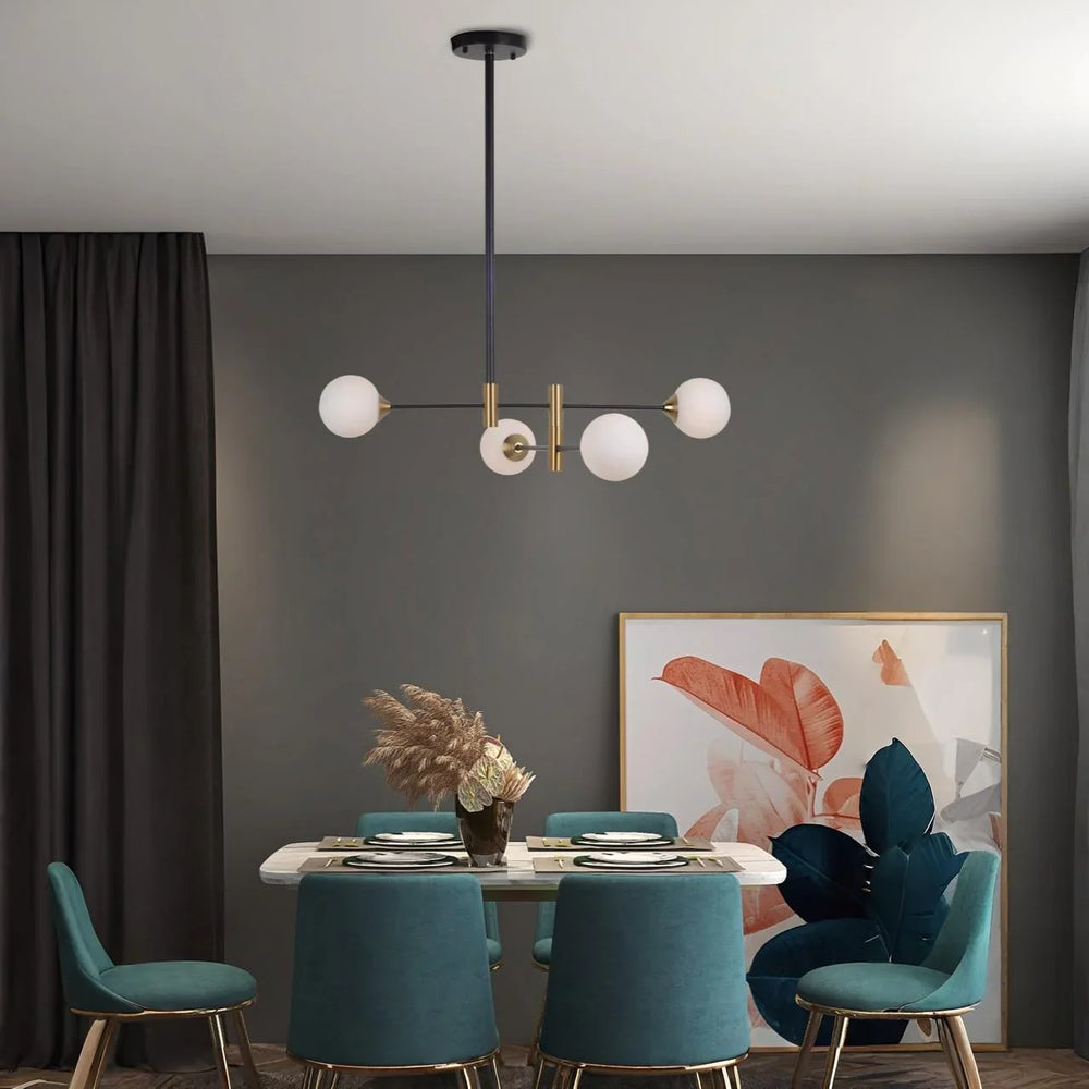 Lámpara colgante de 4 luces en negro y oro |Tulipa de Cristal Opal