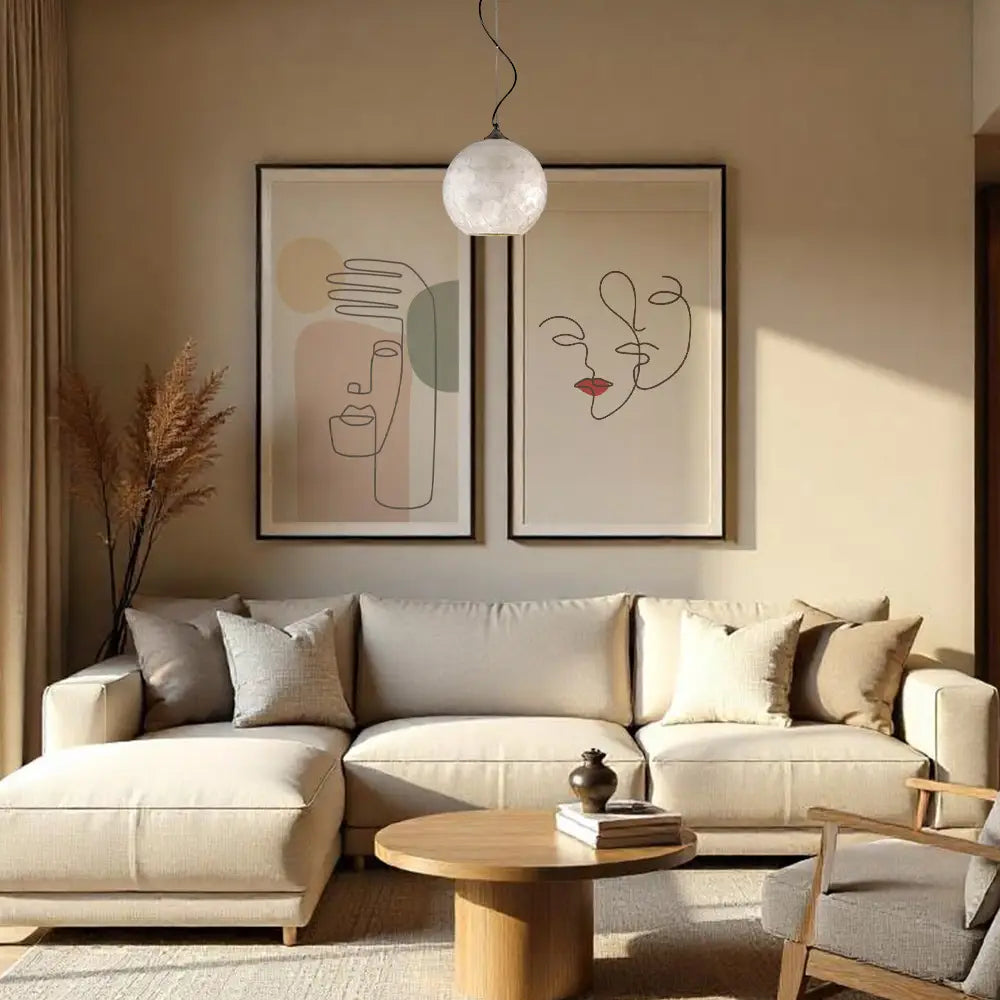 Lámpara  de techo colgante | Cuerpo 250mm. nácar y cromo