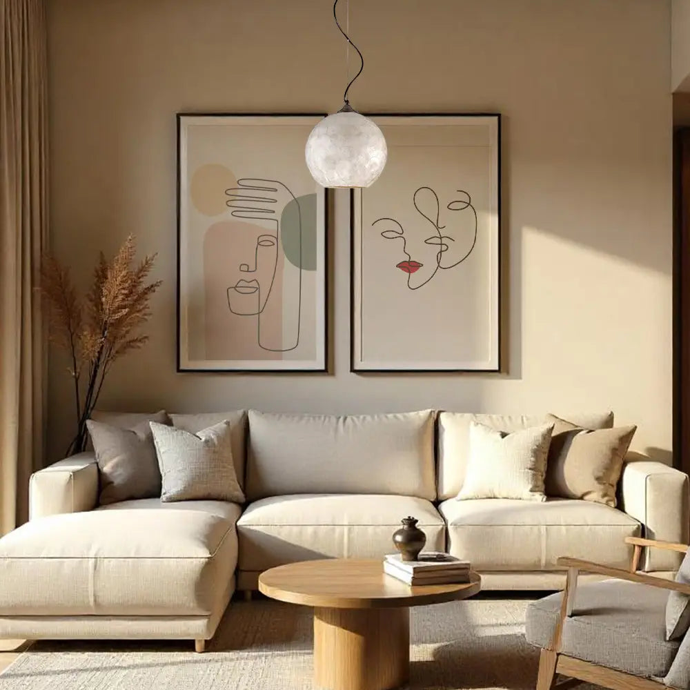 Lámpara  de techo colgante | Cuerpo 300mm. nácar y cromo