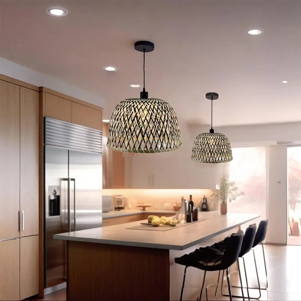 Lámpara de techo colgante de ratán e hierro | Diseño decorativo