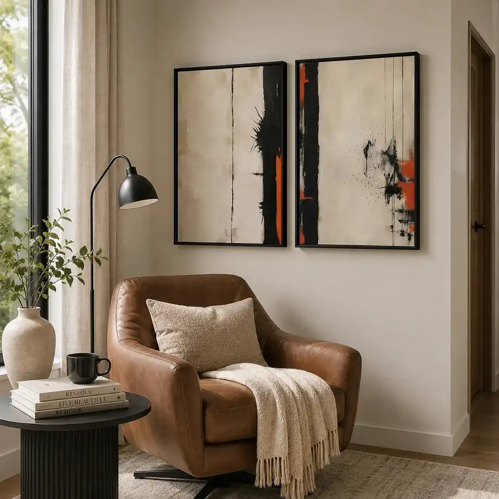 Conjunto decorativo en negro carbón, crudo y óxido