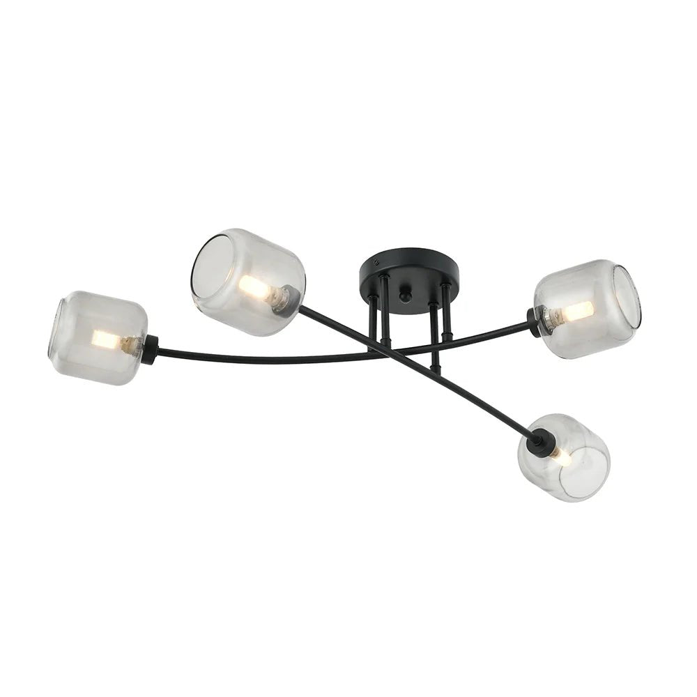 Semiplafón de techo 4 luces en negro y cristal fumé - DekoArte