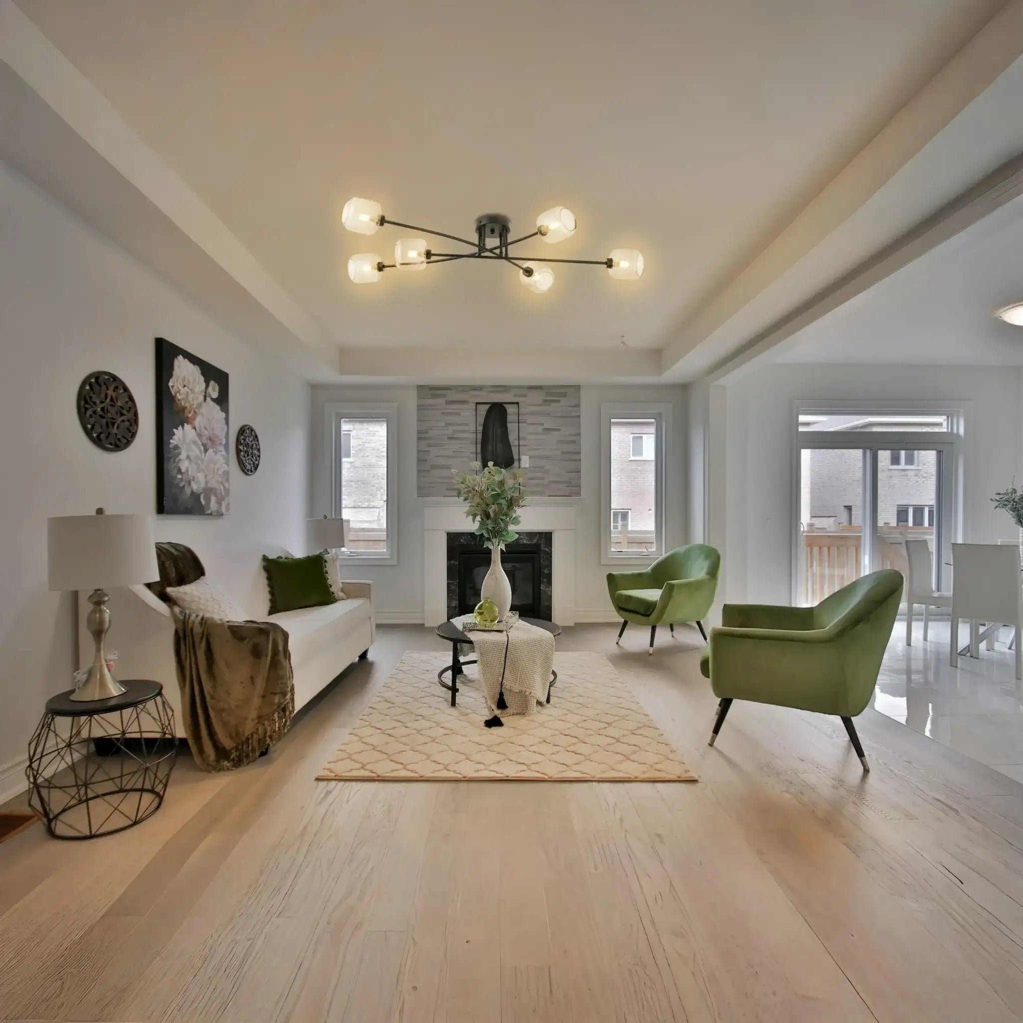 Semiplafón de techo 6 luces en negro y cristal fumé - DekoArte